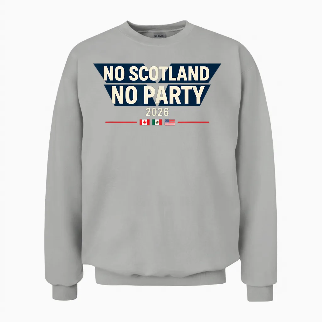 No Scotland No Party 2026 World Nations Flags Funny Slogan Unisex Sweatshirt in Ash