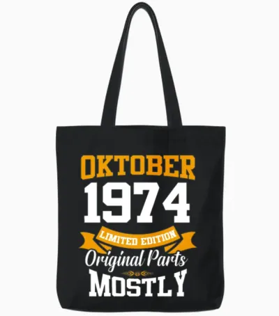 October 1974 Vintage Birthday Present Tote Bags - Black