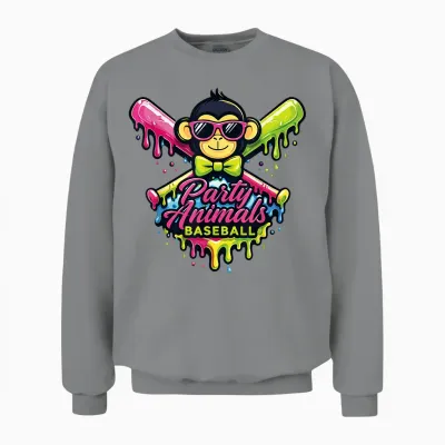 Party Animals Baseball Funny Monkey Unisex Sweatshirt - Sport Grey