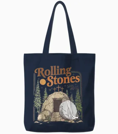 The Stone Was Rolled Away He Is Alive Retro Christian Easter Tote Bags - Navy