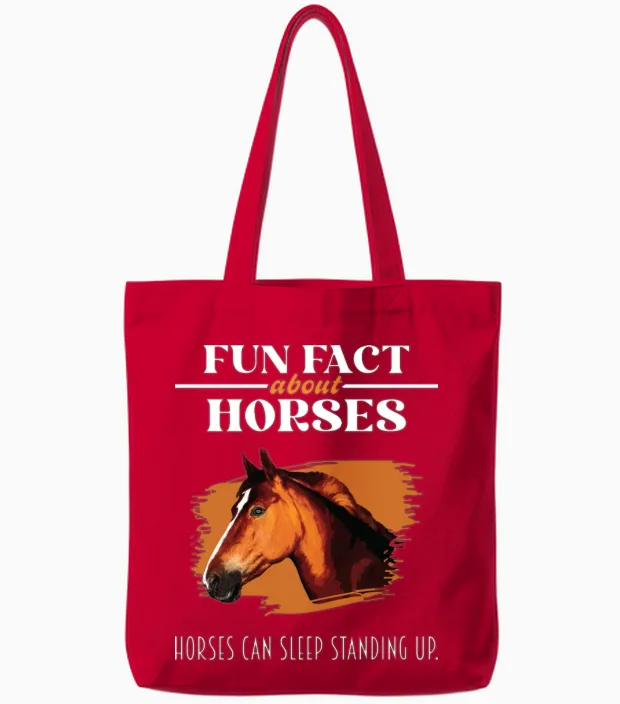 Fun Fact About Horses - Horse Lover Tote Bags in Red