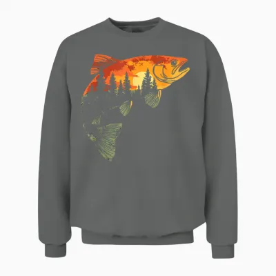 Fishing, Trout, Fly Fishing, Angler Fisherman, Nature Forest Unisex Sweatshirt - Graphite Heather