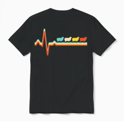Sheep Retro Heartbeat Unisex T-Shirt - Black