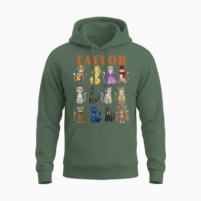 Taylor Groovy Name Cat 80's Vintage Birthday Girls Unisex Hoodie - Military Green