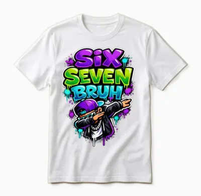 Six Seven Bruh - Dabbing Boy Graffiti Unisex T-Shirt - White