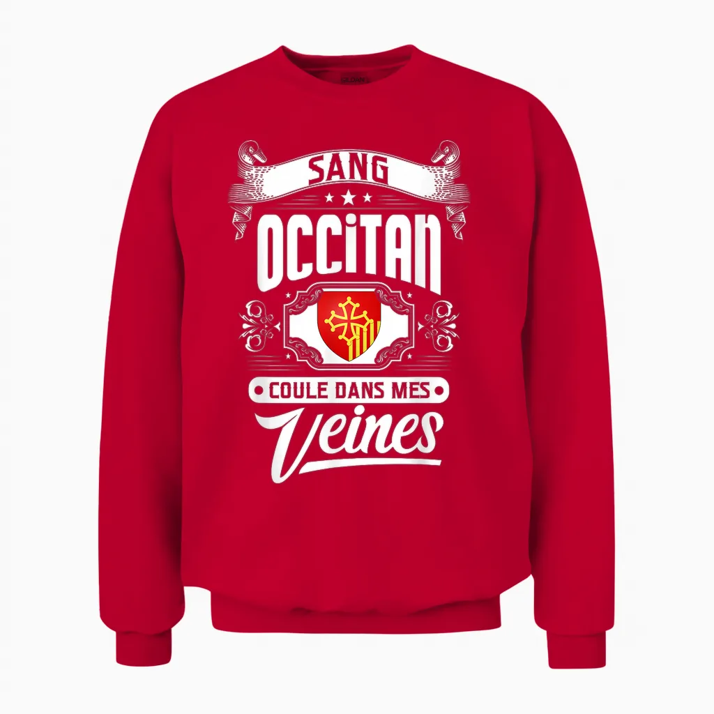 Occitan Blood Runs in My Veins β Regional Pride T-Shirt, Black, S Unisex Sweatshirt in Red