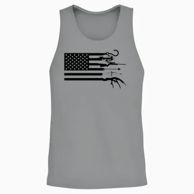 Hunting and Fishing American Flag, American Unisex Tank Top - Sport Grey