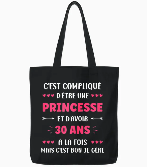 Funny Woman 30 Years Birthday Princess 30 Years T-Shirt, Black Tote Bags in Black