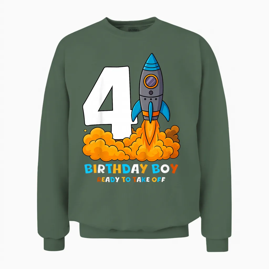 Kinder Rakete Zum 4. Geburtstag Für Jungen, Bereit Zum Abheben, Vier Jahre Alt Unisex Sweatshirt in Military Green