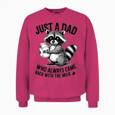 Just a Dad Milk Run Raccoon Unisex Sweatshirt - Heliconia