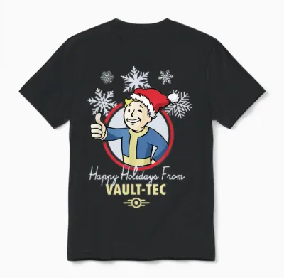 Fallout Happy Holidays from Vault-Tec Christmas Video Game Unisex T-Shirt - Black