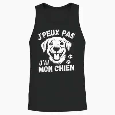 Je Peux Pas Je Ai Mon Chien Humour Man Woman Motif Dog T-Shirt, Black, S Unisex Tank Top - Black