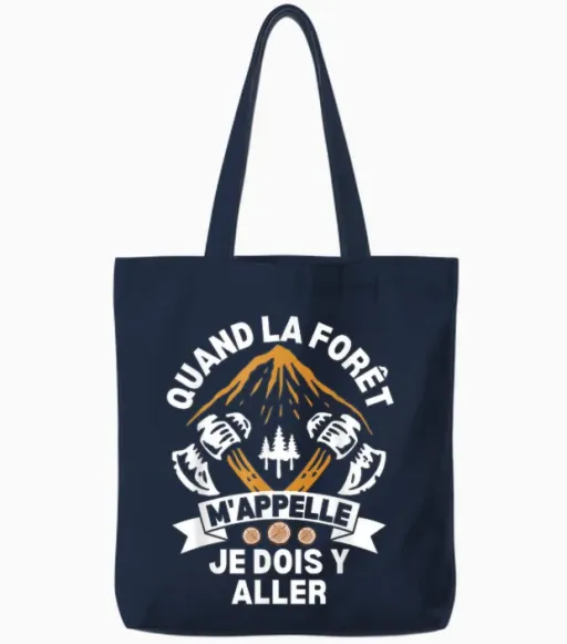 When the Forest Calls Me I Must Go Forest T-Shirt, Black, S Tote Bags - Navy