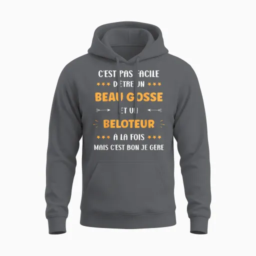 Belote Super Beloteur Humour Beau Gosse Beloteur T-Shirt, Black, S Unisex Hoodie - Charcoal