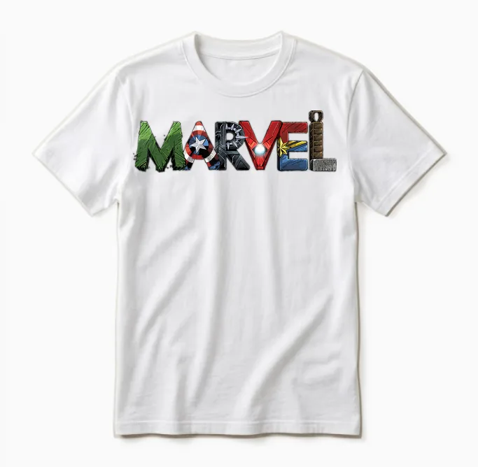 Marvel Avengers Character Text Portrait T-Shirt Small Unisex T-Shirt in White