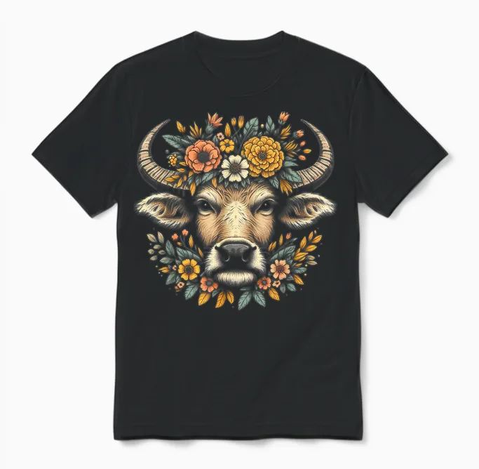 Couronne Florale De Buffle D'eau Unisex T-Shirt in Black