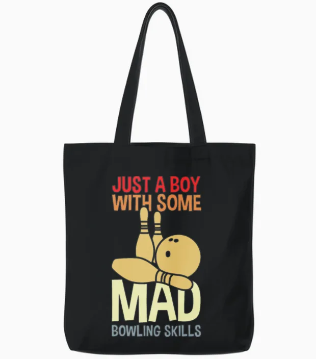 Funny Bowling Boy Tote Bags in Black