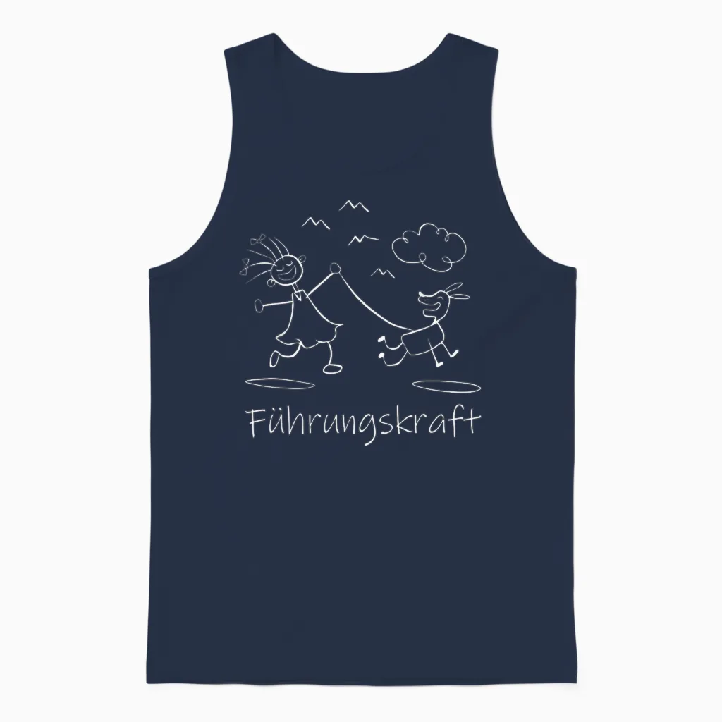 T-Shirt with German Text "führungskraft Dog Dog Owner Walking", Black Unisex Tank Top in Navy