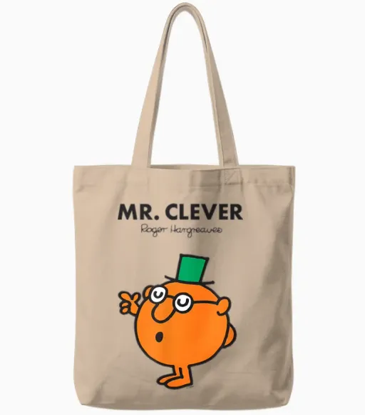 Mr. Men Mr. Clever Tote Bags in Natural