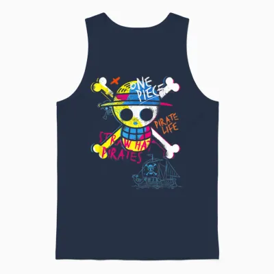 Kids One Piece Jolly Roger Graffiti T-Shirt, Black, 2 Unisex Tank Top - Navy