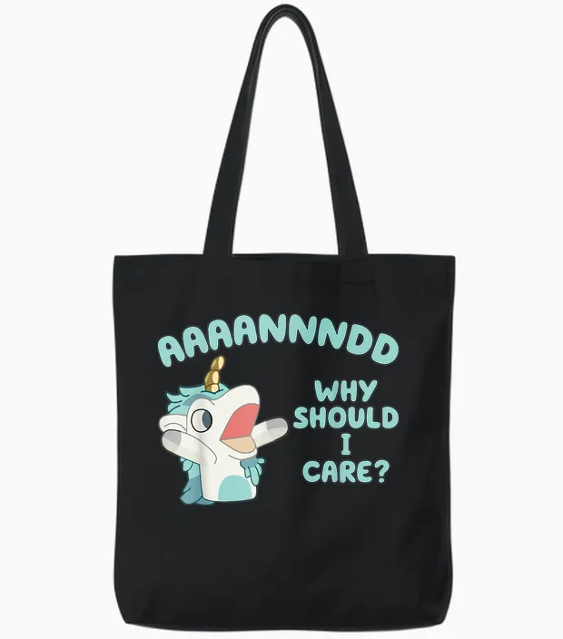 Unicorn Aaaannndd Why Should I Care Tote Bags in Black