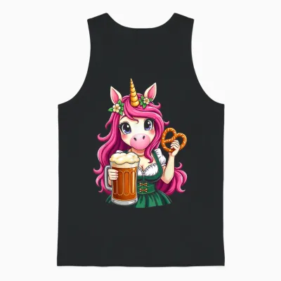 German Drindl Unicorn Beer Pretzel Oktoberfest Party T-Shirt, Black, S Unisex Tank Top - Black