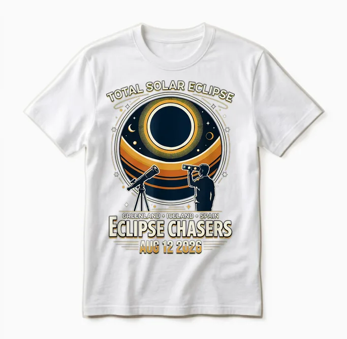 Eclipse Chaser éclipse Solaire 2026 Islande Espagne Unisex T-Shirt in White