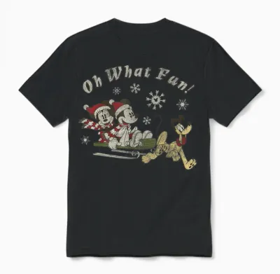 Disney Mickey Minnie and Pluto Oh What Fun Christmas Sled Unisex T-Shirt - Black