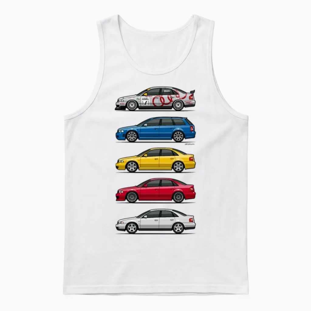 Stack of Audi A4 B5 Unisex Tank Top in White