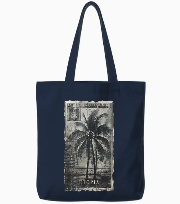 Palm Trees Palm Tree Beach Sea Sun Holiday Summer Tote Bags in Navy