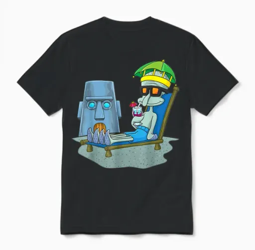 Mademark X Spongebob Squarepants - Squidward Sonnenbaden Unisex T-Shirt in Black