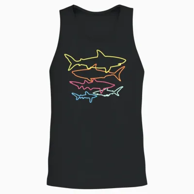 Retro 80s Shark Clothes Shark Party Kids Women Men Sharks Unisex Tank Top - Black