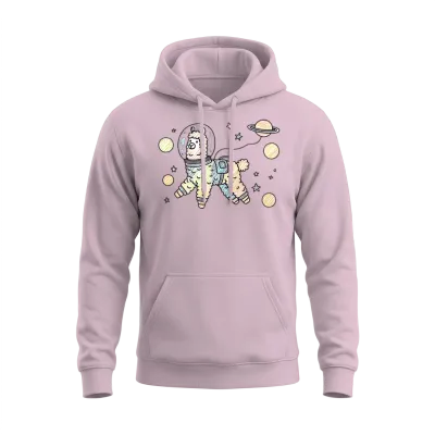Astronaut Llama in Space – Funny Cosmic Animal Unisex Hoodie - Light Pink