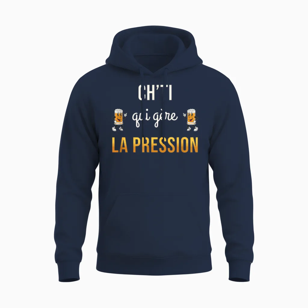 Ch'ti Qui Gère La Pression Humour Bière Cadeau Drôle Chti Unisex Hoodie in Navy