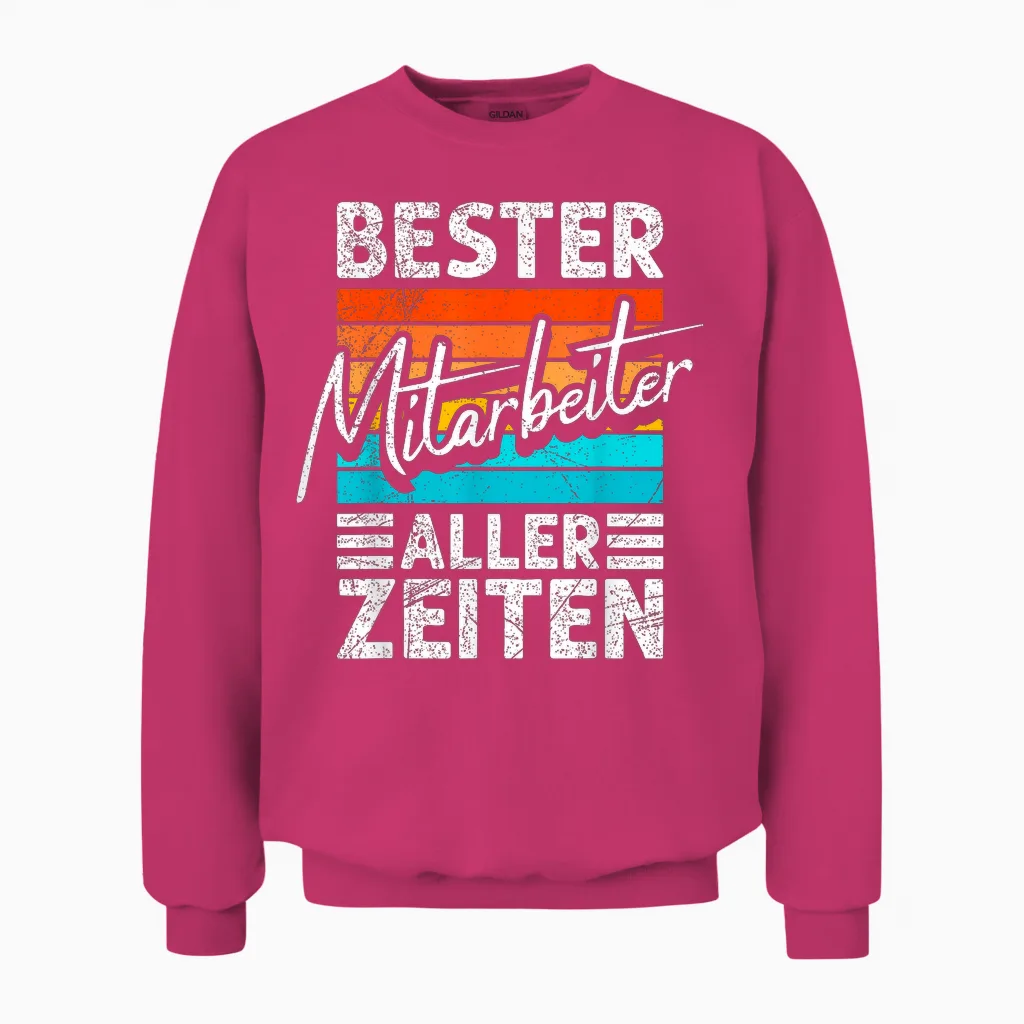 Farewell T-Shirt with German Text "bester Mitarbeiter Aller Zeit", Black Unisex Sweatshirt in Heliconia