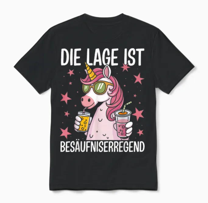 Die Lage Ist Besäufniserregend Funny Saying Party Outfit T-Shirt, Black Unisex T-Shirt in Black