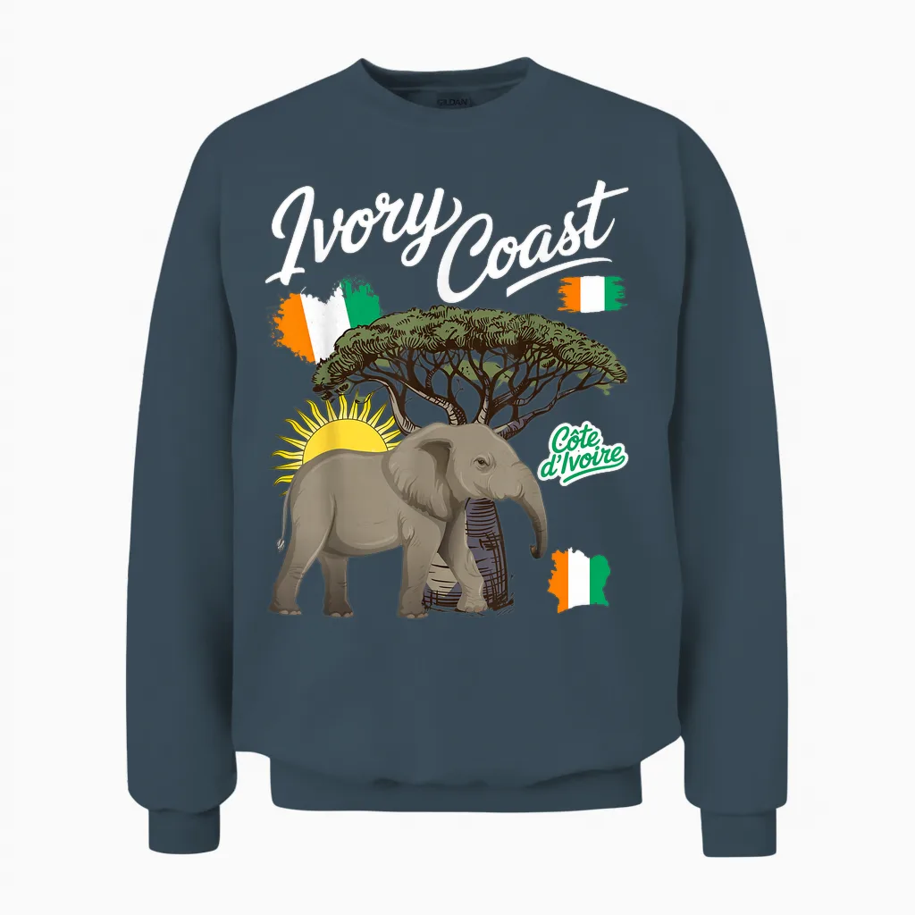 Ivorian Roots Tenue Pour Femme Motif éléphant Et Drapeau De La Côte D'ivoire Unisex Sweatshirt in Dark Heather