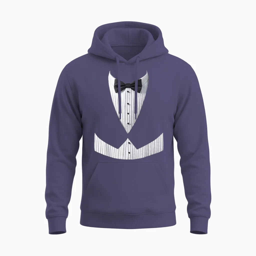 Tuxedo, Costume, Frac, Bowtie, Vest, Fake Tuxedo T-Shirt, Black, S Unisex Hoodie in Heather Sport Dark Navy