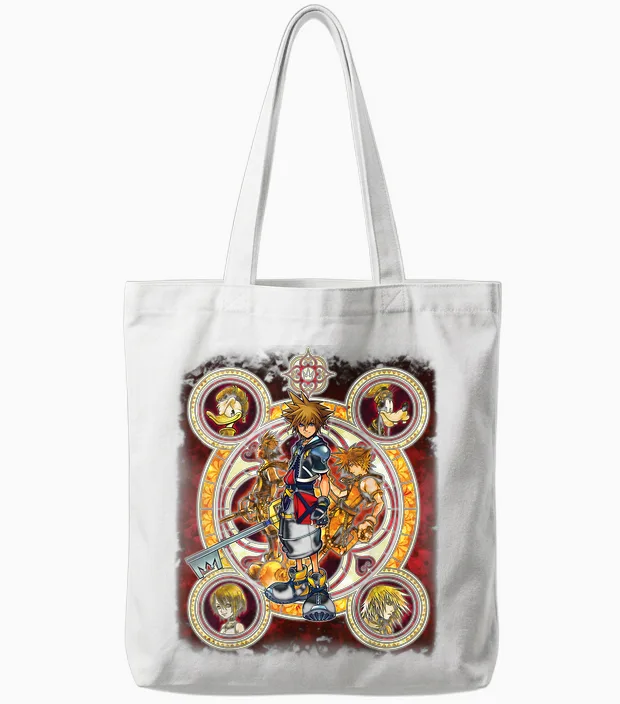 Disney Kingdom Hearts Group Shot Circles Tote Bags in White