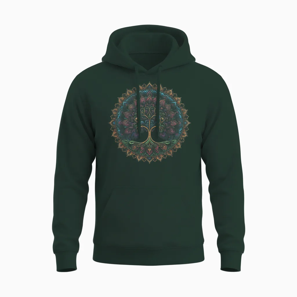 Cool Tree of Life Symbol in Mandala Style Art Man Woman T-Shirt, Black, S Unisex Hoodie in Forest