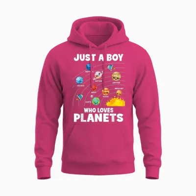 Just a Boy Who Loves Planets Solar System Astronomy Space Unisex Hoodie - Heliconia