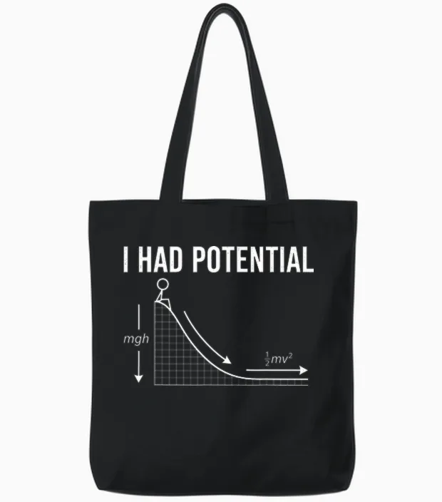 I Had Potential Physics Formula Energy Science Humour Nerd Tote Bags in Black
