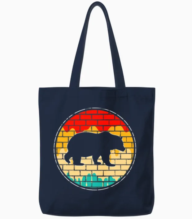 Bear Retro Wildlife Gift Tote Bags in Navy