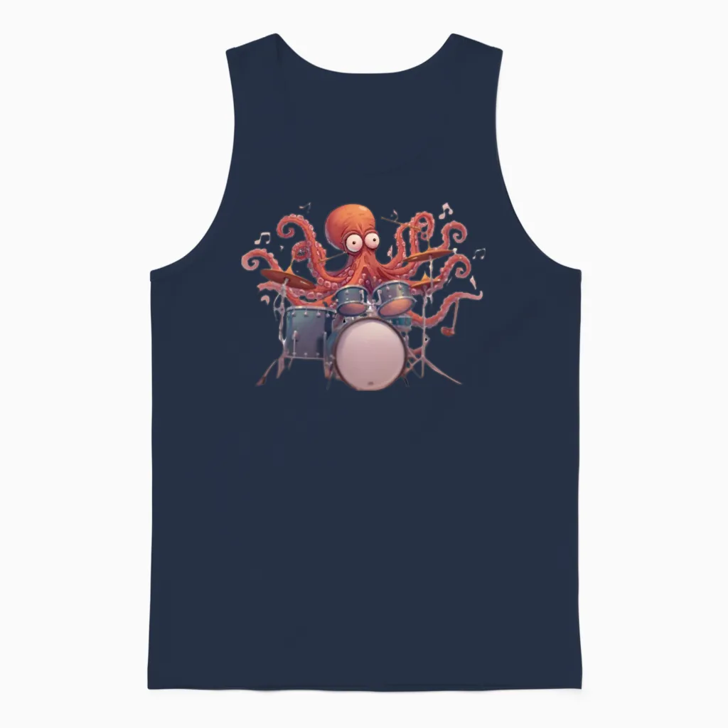 Octopus Playing Drums Unisex Tank Top in Navy