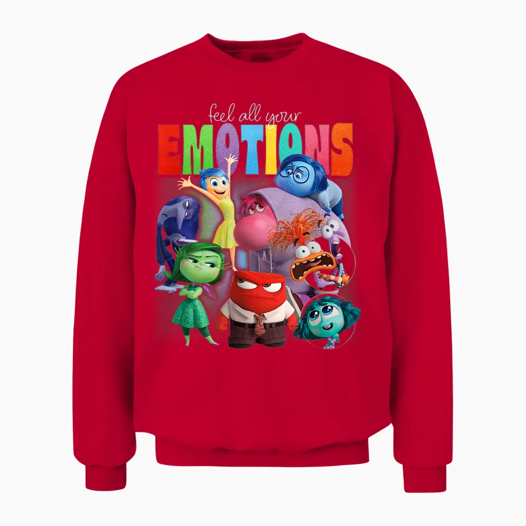 Disney Pixar Inside Out 2 Feel All Your Emotions Vintage T-Shirt, Black Unisex Sweatshirt in Red