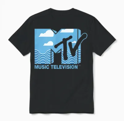 Mademark X Mtv - the Official Mtv Logo with Water, Clouds and a Blue Sky Unisex T-Shirt - Black
