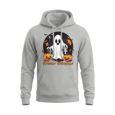 Cute Halloween Ghost and Pumpkin Unisex Hoodie - Ash