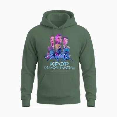 Kpop Demon Hunters Huntrix Billboard Officially Licensed Unisex Hoodie - Military Green
