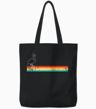 Flamingo Retro Tote Bags - Black
