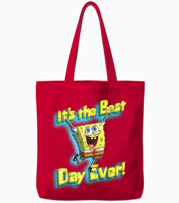 Spongebob Squarepants It's the Best Day Ever! Tote Bags in Red